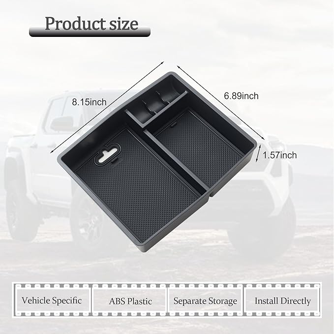 JDMCAR Center Console Organizer Compatible with 2024 2025 2026 Toyota Tacoma Accessories, Armrest Insert ABS Plastic Coin Holder Secondary Storage Box (Black Trim)
