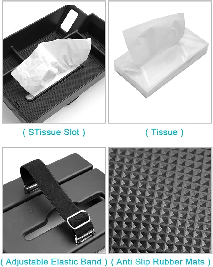 CDEFG Center Console Organizer Tray Compatible with 2021-2024 2025 Toyota Sienna with Tissue Slot, 2025 Sienna Middle Console Organizer Armrest Compartment Storage Box with Tissue and Elastic Band
