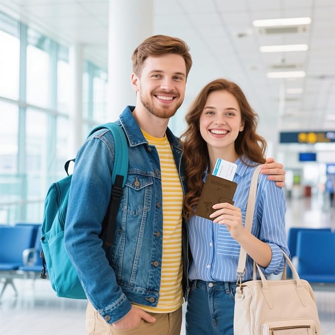 Passport Holder for Travel Essentials, Brown Leather Passport Cover, Passport Wallet Holders for Women Men Family Travel Gifts Must Have Accessories, Credit Card Cash Air Ticket Storage Supplies