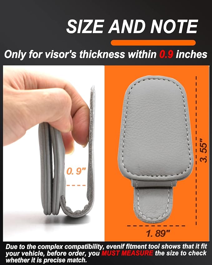 Sunglass Holder for Car, Magnetic Leather Eyeglass Hanger Sunglass Clip for Car Visor, Car Sunglass Holder Organizer Storage, Car Interior Accessories (1PCS, Gray)
