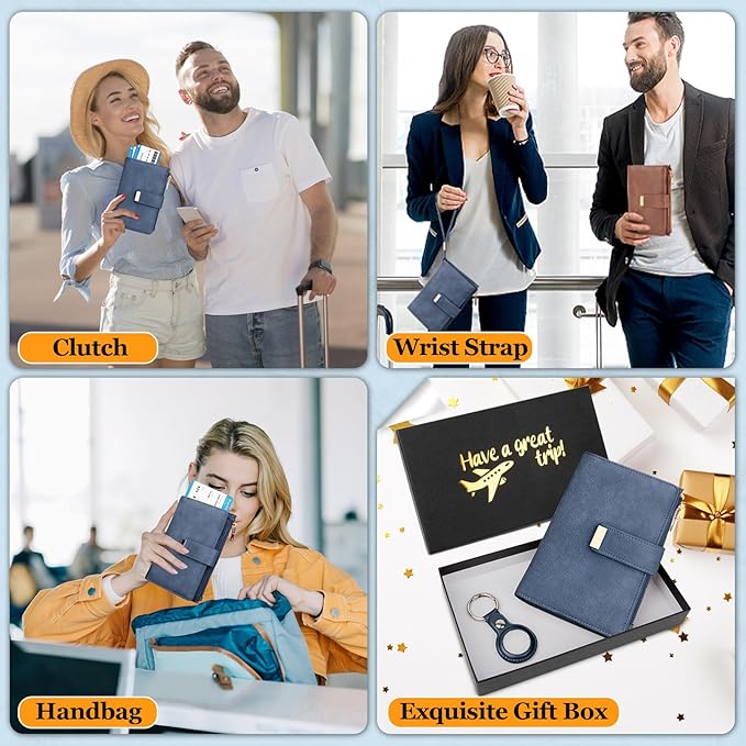HUANLANG Passport Holder with Airtag for Women/Men, Airtag Passport Wallet for Travel Leather Passport Holder RFID Blocking,Travel Passport Walelt with Credit Card Holder