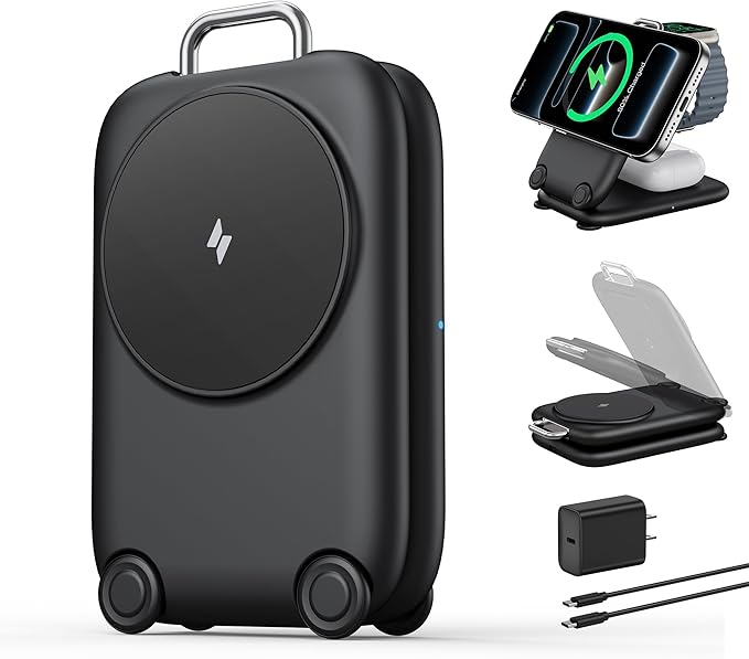 2025 Traveling Fast Wireless Charging Station for Apple Devices, Magnetic 3 in 1 MagSafe Charger Stand for iPhone 17 16 15 14 13 12 Pro Max Plus Air, Apple Watch&Air pods Pro-Sweet Gifts, BK
