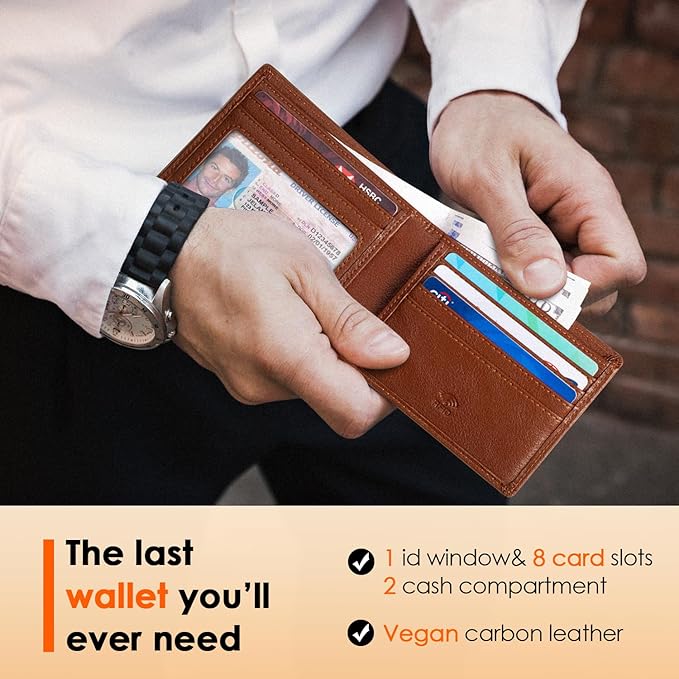 RUNBOX Wallet for Men Slim Leather Bifold RFID Blocking Minimalist Front Pocket Design with Gift Box
