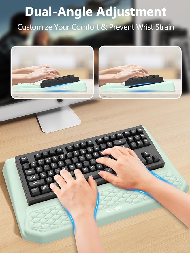 2-in-1 Ergonomic Keyboard Stand with Wrist Rest, Comfy Keyboard Riser Holder with Massage Design, Light Green