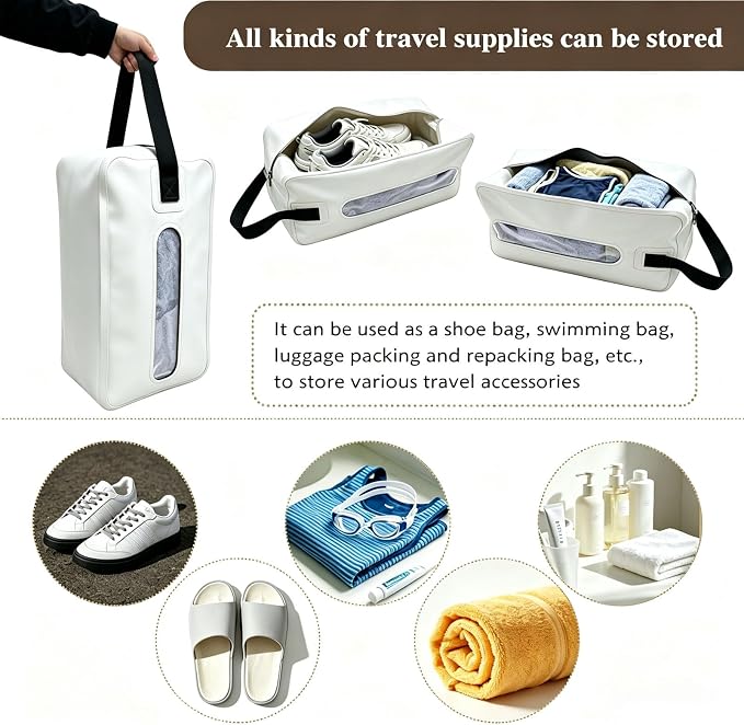 Waterproof Wet Dry Bag, Flattenable Compression Travel Toiletry Bag, Leakproof Foldable Storage Pouch for Swimsuit Towel Gym Clothes, Portable Cosmetic Organizer for Men Women Luggage (White)