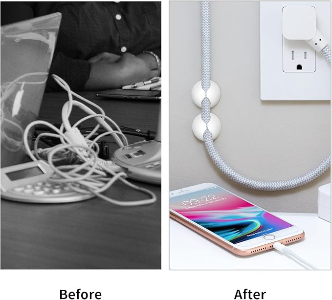 Cord Holder Cable Clips, 12PCS White Adhesive Cord Organizer Charger Holder Wire Management Keeper for Nightstand, Desk, Office or Mouse
