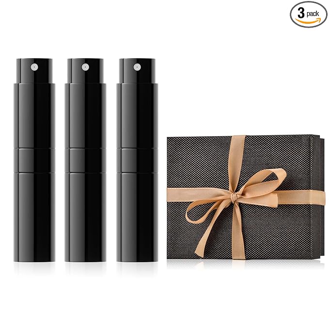 Travel Perfume Bottle Refillable for Cologne Atomizer - Stocking Stuffers for Men, Christmas Gift Set for Adult, White Elephant Gifts for Teens Girls, Thanksgiving Day, Birthday for Women 3PCS Black