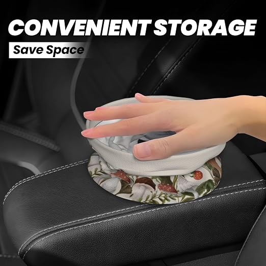 Small Car Trash Can, Mushroom Plants Design Hanging Foldable Car Trash Bag, Waterproof Leakproof Garbage Bin, Car Interior Organizer Accessories
