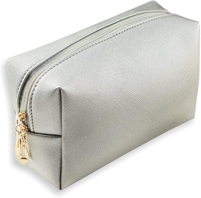Small Makeup Bag Portable Cosmetic Bag for Women Makeup Pouch Waterproof Toiletry Bag for Travel (Silver, Normal)