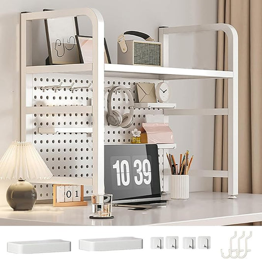 Computer Desk Desktop Shelf, Desk Shelves, Desktop Shelf, Desk Add on Shelf, Desk Shelf with Perforated Board, Metal Countertop Organizer, for Computer Desk Dorm Room Office(White,135cm/53)