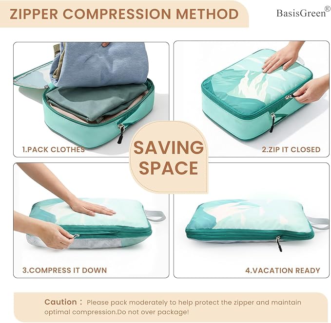 7 Set Compression Packing Cubes for Travel - Compressible/Expandable Luggage Organizer Bags Set, Double Zipper Packing Organizer for Suitcase, Lightweight Travel Essentials Accessories