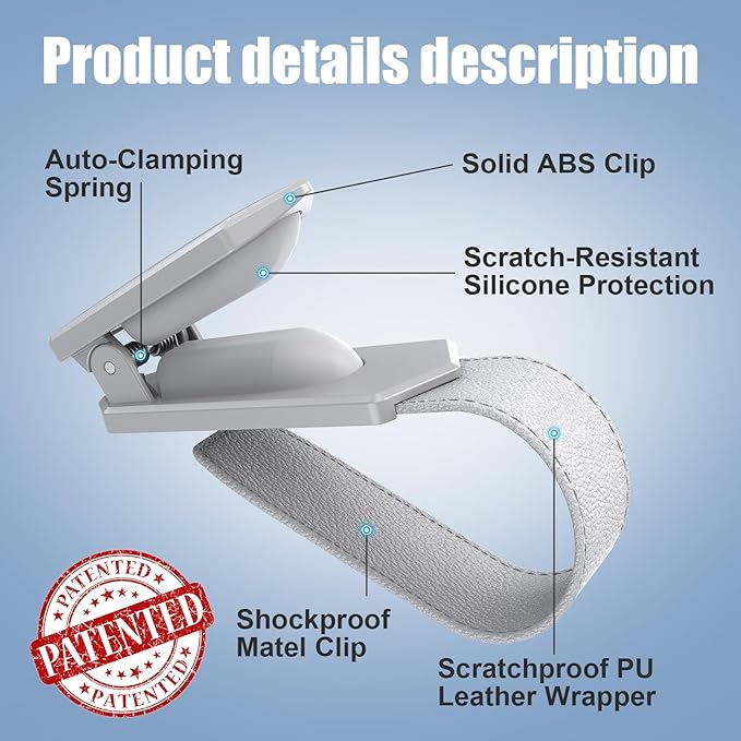 Veharvim Sunglass Holder for Car (One-Handed-Operation, Gentle & Secure Hold, Silicone Padded, Universal Fit, Metal Clip) Visor Sunglass Holder Clip,Visor Sunglass Holder Car (Grey1, 2 Pack)