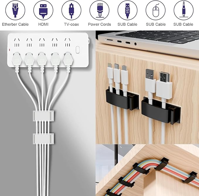 for Desk Under Table Wire Management Adhesive Cable Clips 39Pcs(White).Used for Computer pc,tv,ethernet Wires Cable Management on Large Cable Hooks Organizer Clips