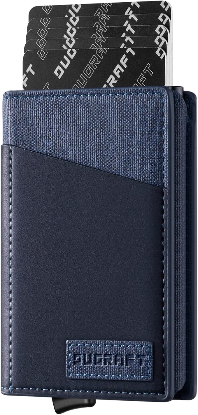 DUGRAFT Card Holder Wallet with ID Window, Mens RFID Blocking Minimalist Slim Pop-Up Wallet Aluminum Metal Credit Card Case, Holds 10 Cards