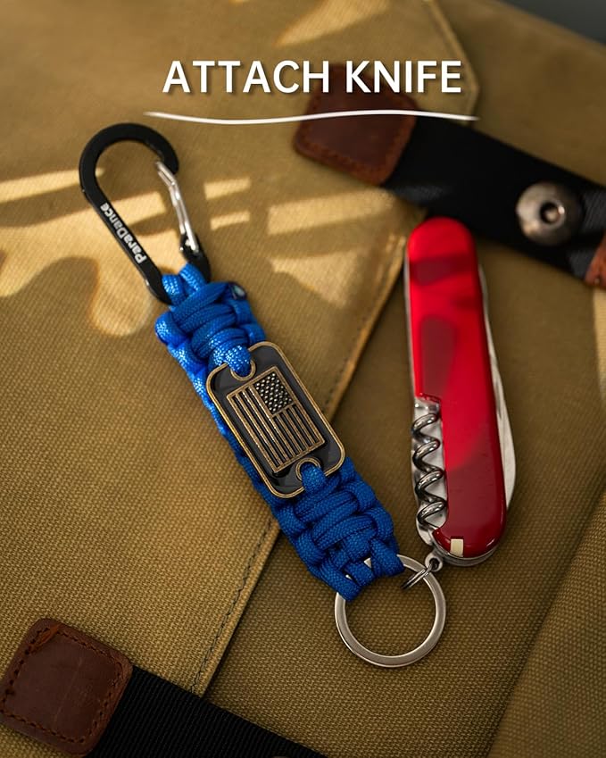 Paracord Keychain Braided Rope Key Chain w/USA Flag Carabiner Hook Clip for Men Women Keys Backpack Belt Camping