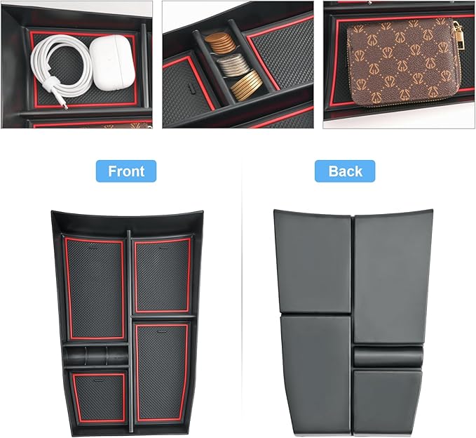 2021-2026 Rogue Center Console Organizer Lower, for Nissan Rogue (S/SV/SL/Platinum/Rock Creek/Dark Armor), Durable ABS &Anti-Slip Rubber Console Tray Insert 2026 2025 Rogue Accessories (Red)