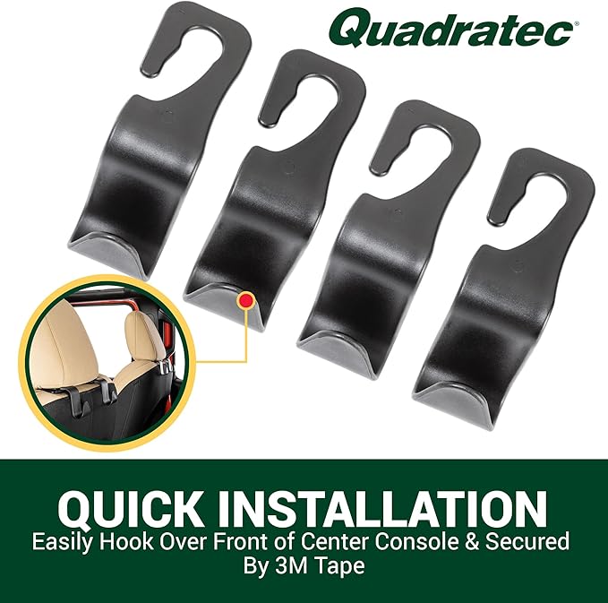TACTIK Headrest Hooks - Fits Jeep Wrangler CJ, YJ, TJ, JK, JL & Gladiator JT - Sold as a Set of 4 - Hang Groceries, Purses, Backpacks, Coats, Hats, Clothes, Umbrellas - Quick & Easy Installation