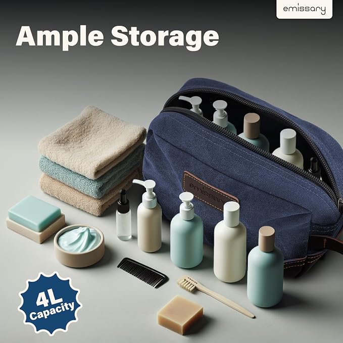 emissary Men's Toiletry Bag, Leather and Canvas Travel Toiletry Bag, Dopp Kit for Men, Travel Bathroom Bag Men's Shaving Kit, Travel Kit Small Bags for Men, Shaving Bag for Travel Accessories (Blue) | Durable canvas & PU leather, water-resistant lining...