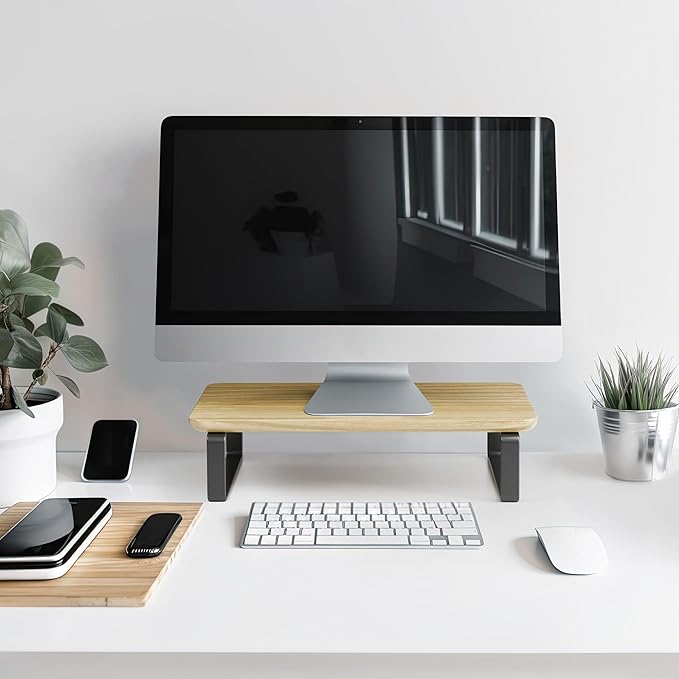 Beautiful Wooden Monitor Stand for Desk - Sturdy Stand Rises Your Monitor to the Perfect Ergonomic Level - Sleek and Functional Computer/Laptop Rack Design Elevates Any Workspace & Maximizes Space