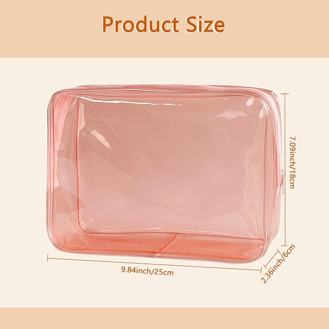 Waterproof PVC Makeup Bag - Leakproof Cosmetic Organizer for Travel Toiletry Storage 9.84×7.09×2.36 Inch for Women & Men (Brown)