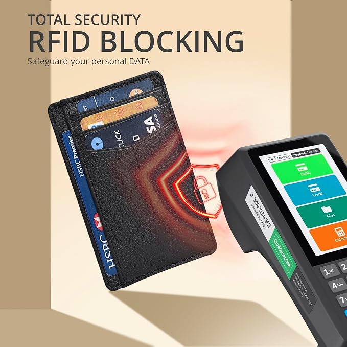 Oak Leathers Leather Slim Minimalist Wallet for Men & Women RFID Front Pocket Leather Card Holder Wallets (Jet Black)