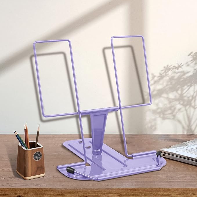 Honagu Adjustable Reading Rest - Book Holder, Documents Holder, Sturdy Typing Stand for Recipes, Textbooks, Tablet, Music Books (Purple)