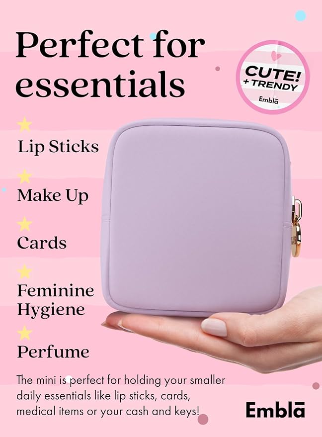 Embla Small Makeup Bag for Purse, Mini Waterproof Nylon Cosmetic Pouch, Durable and Lightweight Travel Toiletry Bag with Smooth Zipper, Lavender