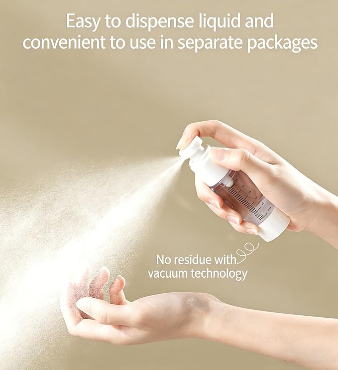7 PCS Travel Size Bottles for Toiletries， Travel Bottles Set,Leak Proof Toiletry Containers with Graduated Vacuum Atomizer for Shampoo Lotion and Cosmetics