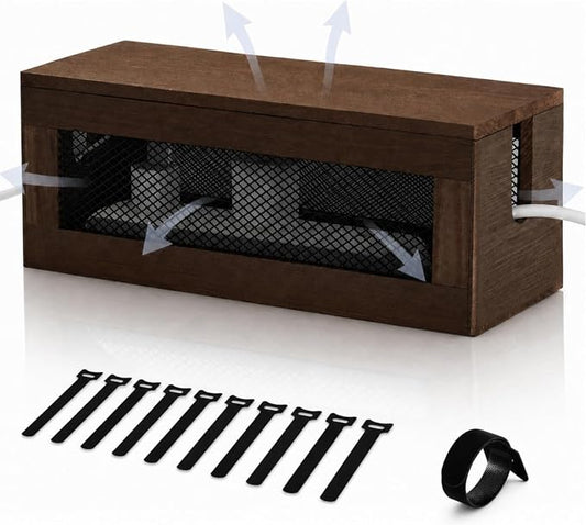 Chunful 13 Inch Cable Management Box, Wood Cord Hider Organizer with Magnetic Lid & Organizer for Power Strip, TV Wires & Desk Cable Storage, Ventilation Hide Floor Cables