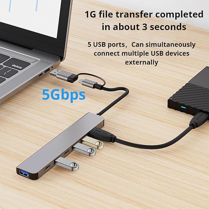 USB C Hub 7 in 1 Multiport Adapter, with USB 3.0, USB 2.0 Type-C Data PD Charging Ports for Laptop, PC, Desktop and Other Type C Devices