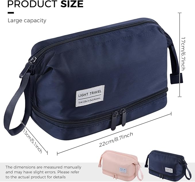 SINLAND Travel Toiletry Bag Water-resistant with Hanging Hook for Womens Large Packing with Waterproof Wet/Dry Compartment Travel Shower Bags Travel Toiletry Organizer Dopp Kit Shaving Bag
