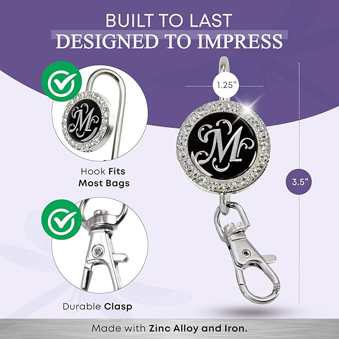 Women’s Bag Charm Key Finder, Car Keychain Hook, Cute Purse Organizer & Tote Bag Accessories, Gifts for Mom - Monogram Letter