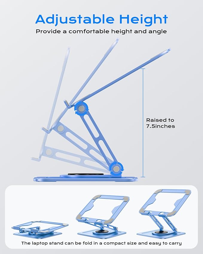 LOXP Adjustable Laptop Stand, Computer Stand with 360 Rotating Base, Ergonomic Laptop Riser Mount for Desk Foldable Protable Computer Desk Fits with MacBook Pro Air (10-16") - Blue