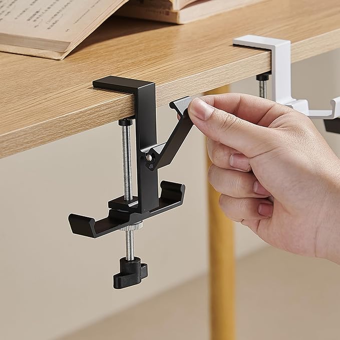 Heavyrain 2PCS Adjustable Headphone Hanger for Desk, Wall Mount Hook with Silicone Pads, Foldable Stand for Headphones, Game Controllers & Cables, No-Tool Installation, Durable Aluminum Alloy