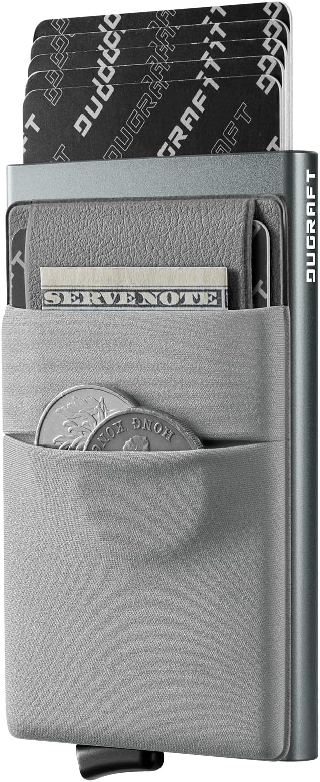 DUGRAFT Minimalist Card Wallet for Men, Slim Wallet Card Holder Pop Up Wallet with Money Front Pocket RFID Blocking Metal Credit Card Case for Men, Small Smart Wallet, Gift Box Packaging (Space Grey)