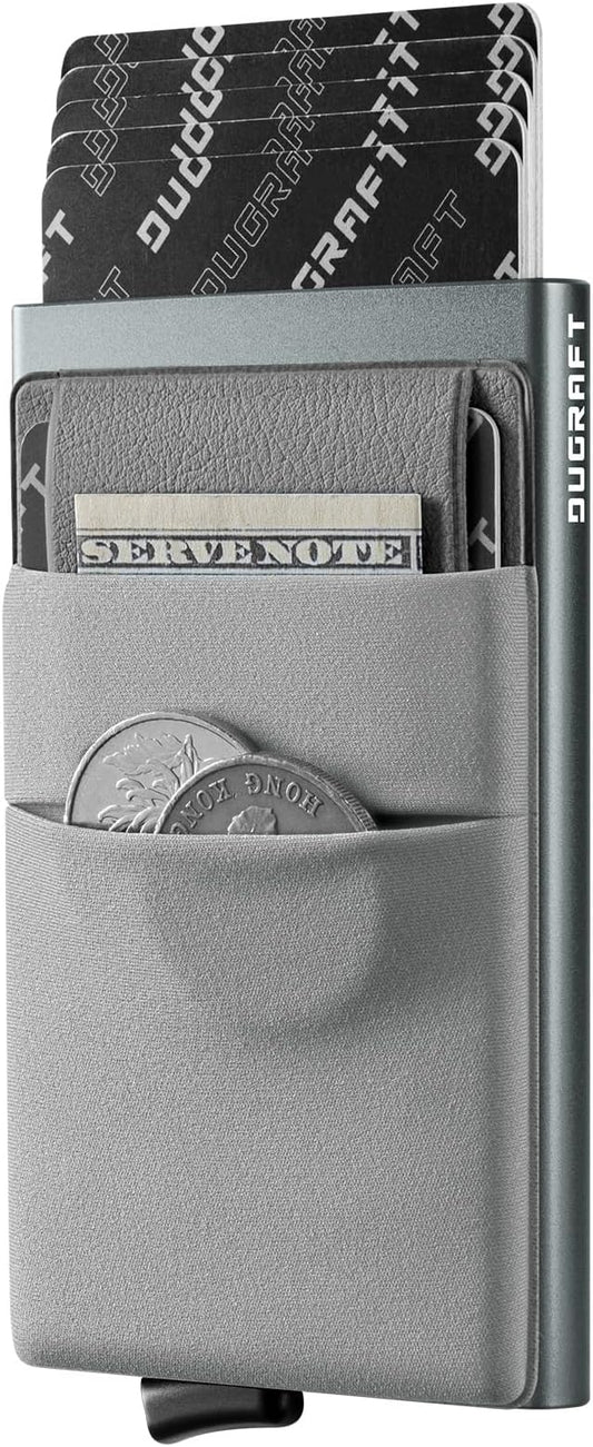 DUGRAFT Minimalist Card Wallet for Men, Slim Wallet Card Holder Pop Up Wallet with Money Front Pocket RFID Blocking Metal Credit Card Case for Men, Small Smart Wallet, Gift Box Packaging (Space Grey)