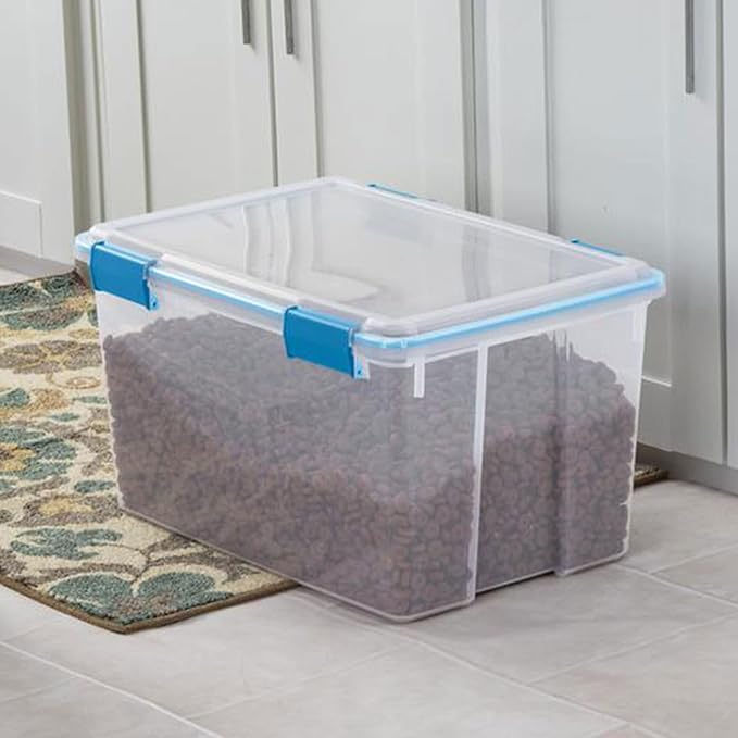 Sterilite 54 Qt Gasket Box, Stackable Storage Bin with Latching Lid and Tight Seal, Plastic Container to Organize Basement, Clear Base and Lid, 1-Pack