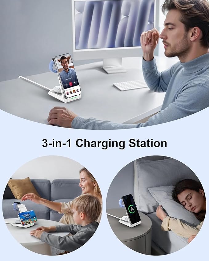 NANAMI Wireless Charger for Google - 3 in 1 Wireless Charging Station Fast Charger Stand Dock for Pixel 9/9 Pro XL/Fold/8/7,Buds Pro 2/Pro, Watch 3/2,Fitbit Versa 4/Sense 2(Not for Pixel Watch 1/4)
