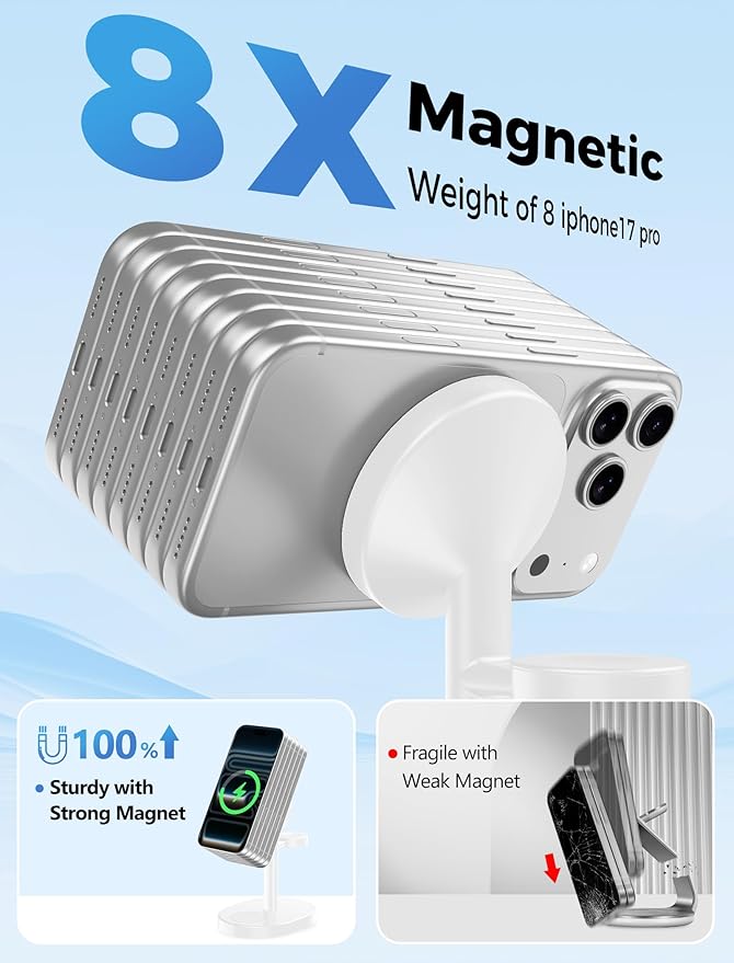 Hevanto 2026 3 in 1 Wireless Charging Station for Apple MagSafe Charger, 15W Fast Mag-Safe Charger Stand for iPhone 17 16 15 14 13 12 17e Apple Watch AirPods Compatible with MagSafe, White