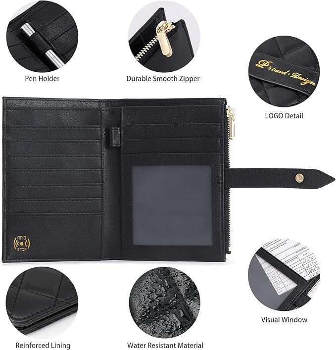 Passport Holder for Travel,Leather Passport Wallet,Travel Document Organizer with AirTag Slot,RFID Blocking With Credit Cards Case,Zippered Coins Pocket and Cash Slot for Women Men