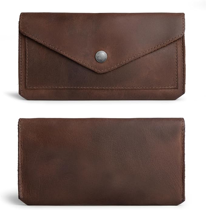 Hide & Drink, Full Grain Leather Large Female Wallet, Travel Organizer for Women, Vintage Money and Card Holder, Handmade, Bourbon Brown