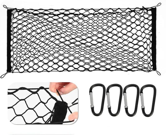 Double Layer Cargo Net for Pickup Truck Bed,Stretchable Rear Cargo Net,50 ×18 inch Elastic Truck Storage Net with 4 Metal Carabiners, Nylon Storage Organizer for Pickup Trucks