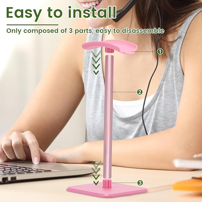 Headphone Stand, Universal Gaming Headset Holder, Portable & Disassemblable, Pink