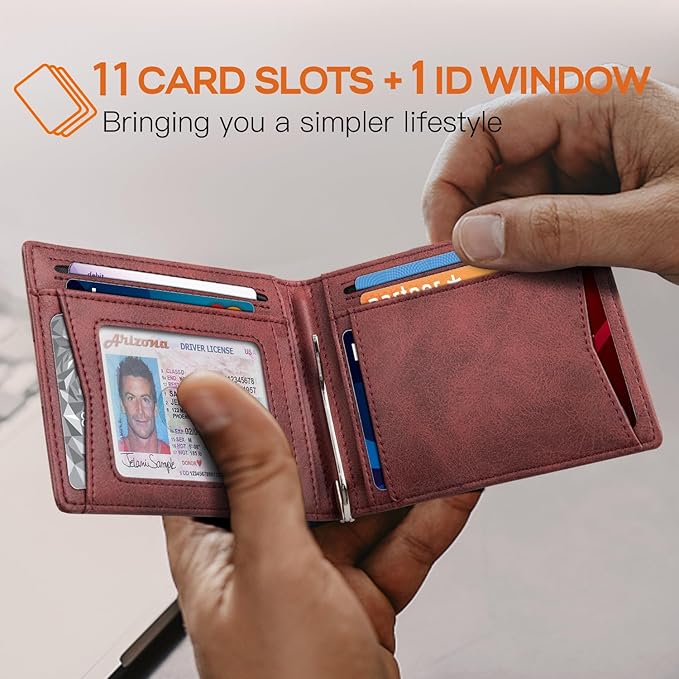 RUNBOX Slim Wallet for Men Genuine Leather RFID Blocking Bifold Minimalist Front Pocket Mens Wallet with Money Clip Thin Gift Box