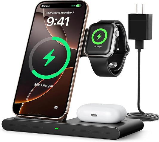 RYND 2026 Travel Portable Wireless Fast Charger for Apple & Android Charging Station,3 in 1 Charging for iPhone17 16 15 14 13 12,Apple Watch Series & Air pods 4 3 2 Pro,Samsung Galaxy