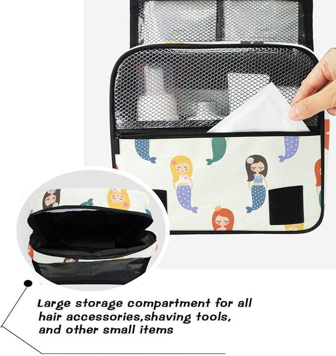 senya Hanging Travel Toiletry Bag Kit Makeup Case Cosmetics Organizer for Men Women (Colorful Mermaid)