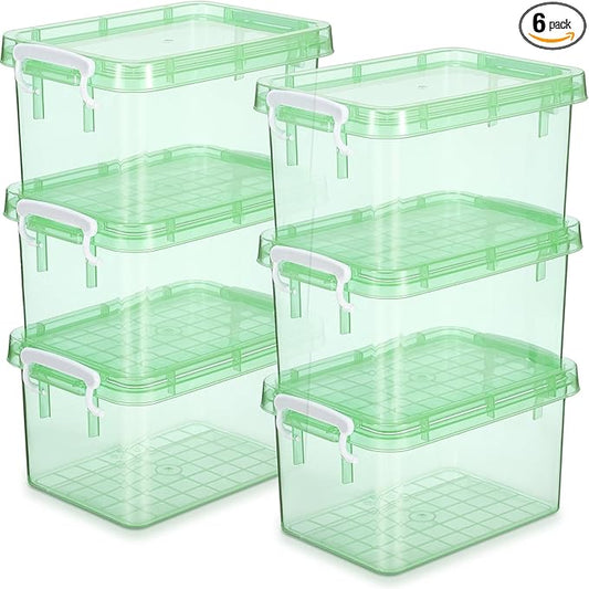 Wenqik 6 Pack Colorful Plastic Storage Bins with Lids 4 Quart Small Storage Latch Box Stackable and Nestable Clear Organizer Bins with Latching Handle and Buckle for Organizing(Green)