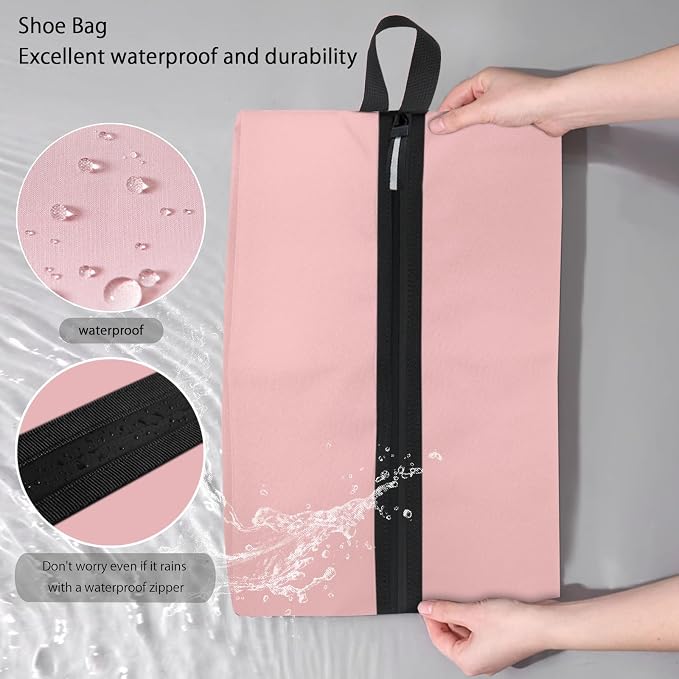 Shoe Bag for Travel, Waterproof Extra Large Shoe Storage Organizer with Handle, Multi-Functional Odor-Resistant Shoe Pouch for Gym, Soccer, Golf, Tennis Soccer Cleats Bag 16.5 x 9.8 Inches (Pink)