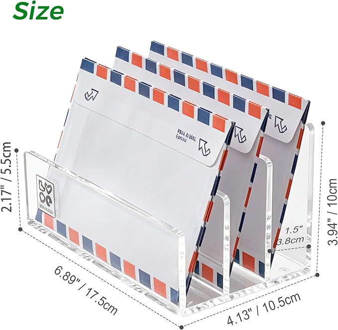 Lovemolly 3-Slot Clear Acrylic Mail Holder – Vertical Letter Sorter & Desk Organizer for Bills, Envelopes & Notebooks, Compact 6.88 x 4.05 x 4.05 in