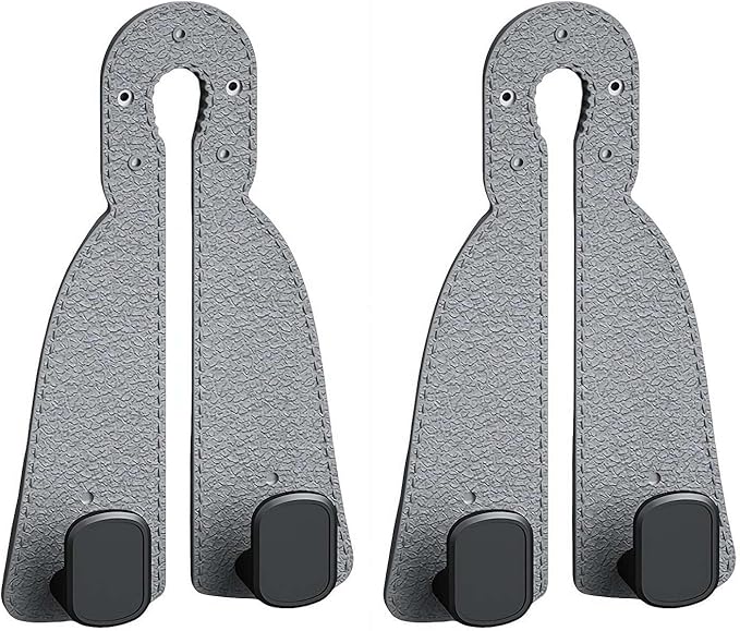 Car Purse Hook for Headrest, 2-in-1 Design with Phone Holder, Heavy Duty Metal Vehicle Storage Organizer, Universal Handbag Holder, Black Leather Seat Hangers for Grocery Bags, Clothes (Gray)